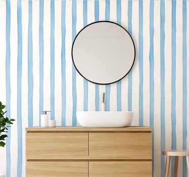Vertical line wallpaper blue watercolor stripes - TenStickers