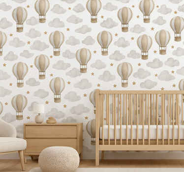 Papel mural bebé globos terráqueos estrellados - TenVinilo