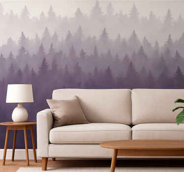 Landscape wallpaper purple mist forest - TenStickers