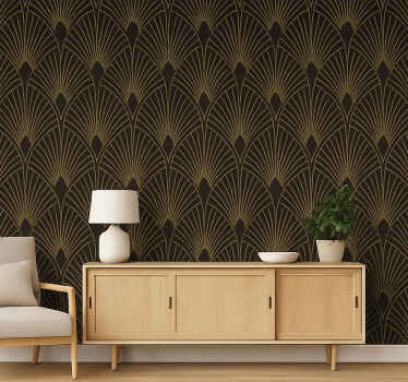 Geometrische tapete im goldenen fächerdesign - TenStickers