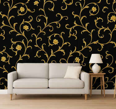 Behang barok gouden scroll middernacht noir - TenStickers