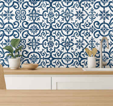 Tile wallpaper blue moroccan tiles - TenStickers