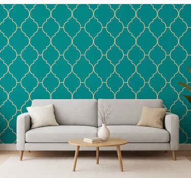 Living room wallpaper in gold and turquoise design - TenStickers