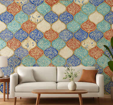 Papel tapiz para sala patrón marroquí colorido - TenVinilo