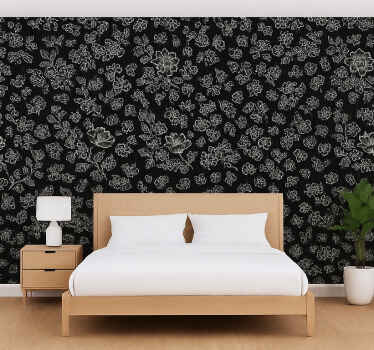 Papel pintado dormitorio matrimonio diseño floral oscuro - TenVinilo