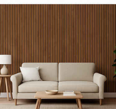 Living room wallpaper dark brown vertical wood planks - TenStickers