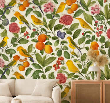 Living room wallpaper exotic jungle design - TenStickers