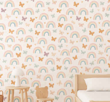 Behang kinderkamer schattig regenboogontwerp met vlinders - TenStickers