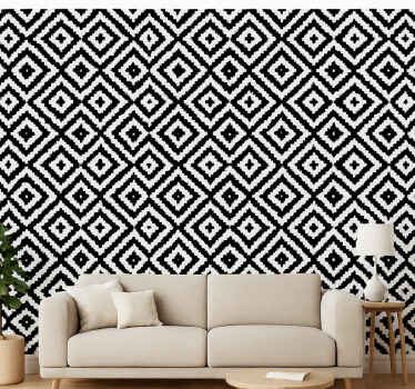 Living room wallpaper black and white square pattern - TenStickers