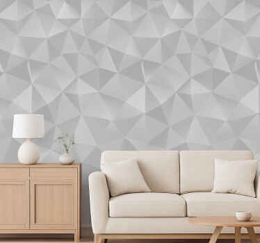 Living room wallpaper light grey 3d triangles - TenStickers
