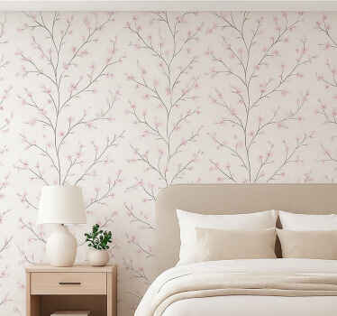 Behangpapier hoofdslaapkamer grijze boom met roze bloemen - TenStickers