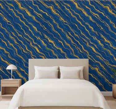 Behangpapier hoofdslaapkamer blauwe en gouden marmerlook - TenStickers