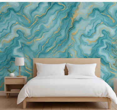Master bedroom wallpaper light blue and gold marble - TenStickers