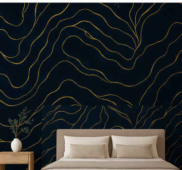 Master bedroom wallpaper dark blue and gold marble - TenStickers