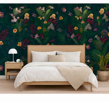 Master bedroom wallpaper colorful tropical design - TenStickers