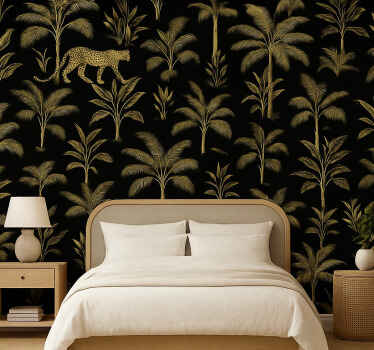 Master bedroom wallpaper black background with beige animals - TenStickers