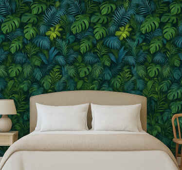 Behangpapier hoofdslaapkamer groene en blauwe bladeren - TenStickers