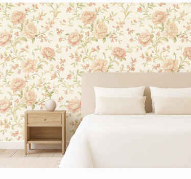 Papel pintado dormitorio matrimonio flores vintage rosa claro - TenVinilo
