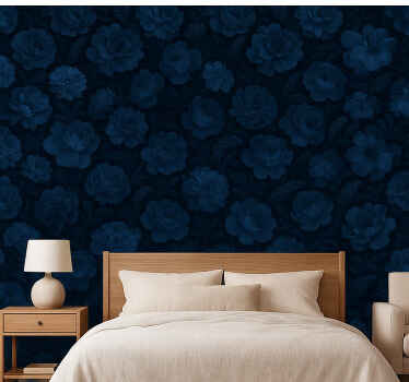 Papel pintado dormitorio matrimonio motivo floral azul oscuro - TenVinilo