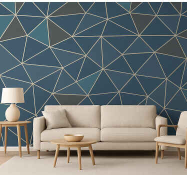 Tapeta do salonu niebieski nowoczesny wzór geometryczny - TenStickers