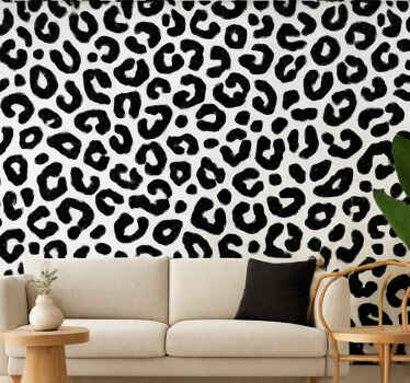 Carta da parati soggiorno motivo leopardato bianco e nero - TenStickers
