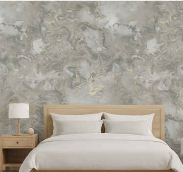 Papel pintado dormitorio matrimonio mármol líquido gris - TenVinilo