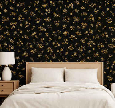 Papel pintado dormitorio matrimonio oscuro con flores dorado - TenVinilo