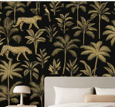 Papel pintado dormitorio matrimonio negro con animales beige - TenVinilo
