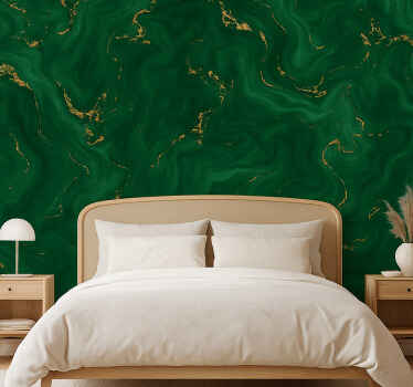 Papel pintado dormitorio matrimonio verde esmeralda con mármol - TenVinilo