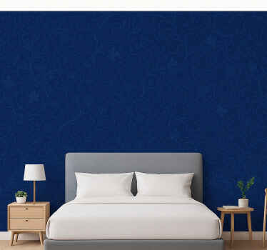 Papel pintado dormitorio matrimonio motivo floral azul marino - TenVinilo