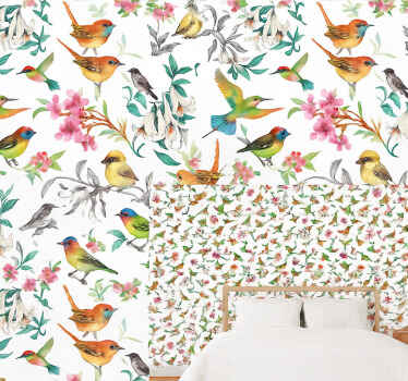 Master bedroom wallpaper colorful nature with birds - TenStickers