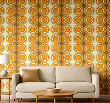 Living room wallpaper retro orange circles design - TenStickers