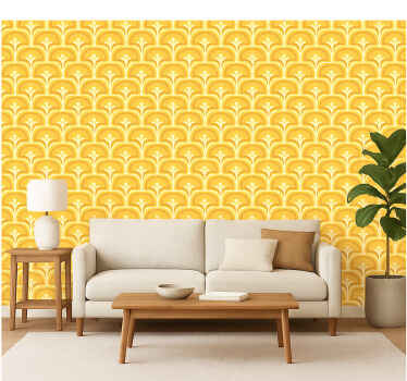 Living room wallpaper retro 70s yellow shapes - TenStickers