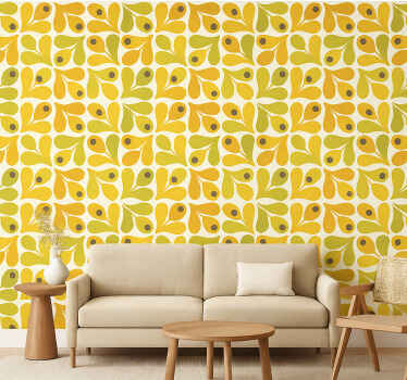Living room wallpaper retro yellow geometrics - TenStickers