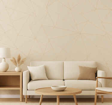 Living room wallpaper wood triangles with gold lines - TenStickers