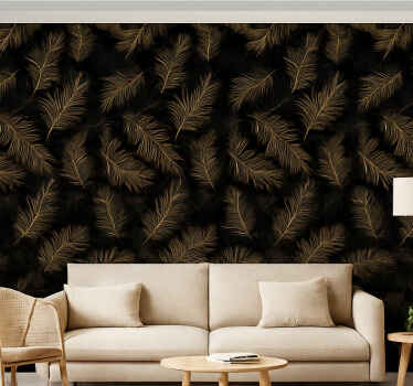 Living room wallpaper black with gold leaves design - TenStickers