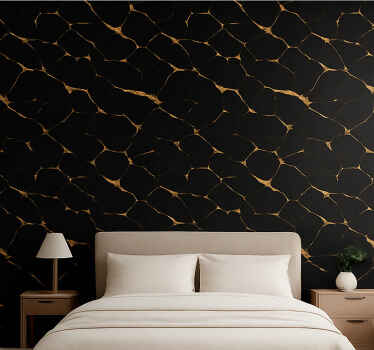 Master bedroom wallpaper black marble with gold veins - TenStickers