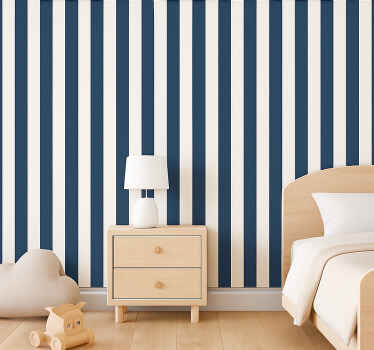 Papier peint chambre enfant rayures épaisses bleu et blanc - TenStickers