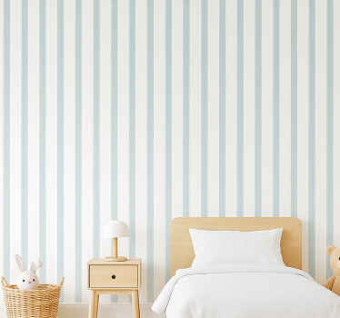 Papier peint chambre enfant rayures bleues larges blanches - TenStickers