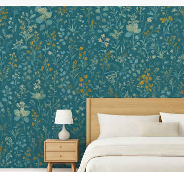 Master bedroom wallpaper blue vintage floral design - TenStickers