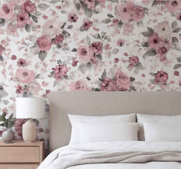 Master bedroom wallpaper grey delicate blossom pattern - TenStickers