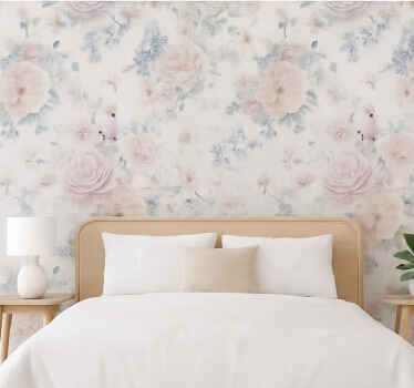 Master bedroom wallpaper grey elegant flower design - TenStickers