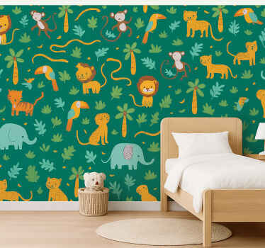 Papier peint chambre enfant design jungle mignon simple - TenStickers