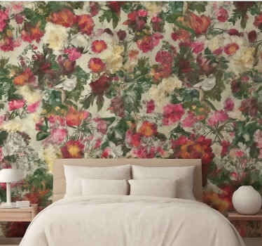 Papel pintado dormitorio matrimonio diseño flores vintage - TenVinilo