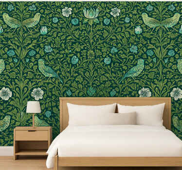 Papel pintado dormitorio matrimonio floral y aves - TenVinilo