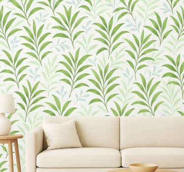 Living room wallpaper simple big green leaves design - TenStickers