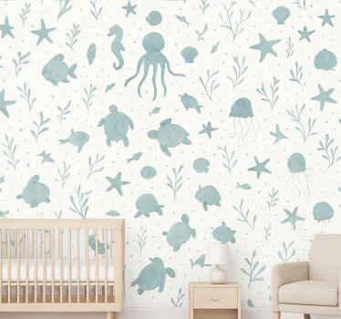 Papier peint chambre enfant thème nautique bleu et blanc - TenStickers