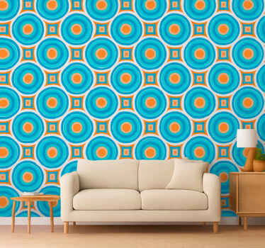Living room wallpaper abstract blue circular patterns - TenStickers