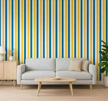 Papeles mural rayas azules y amarillas - TenVinilo