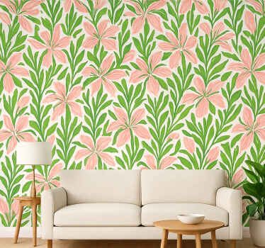 Papel tapiz 3d patrón de flores rosadas - TenVinilo